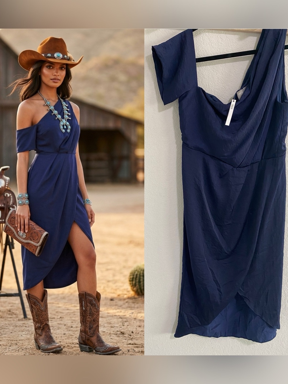 NWT Elegant ASOS Navy Blue Asymmetrical One Shoulder Party Cocktail Prom Dress